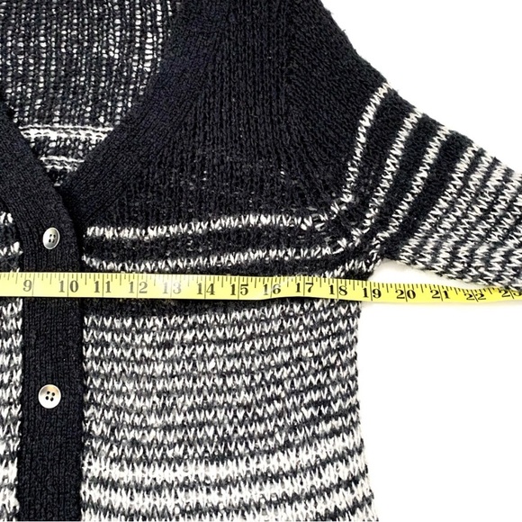 "Roxy" black and white striped button front lightweight knit cardigan- M - Picture 8 of 13